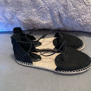Eileen Fisher Lace-Up Black Suede Espadrille Sandal New Size 9.5